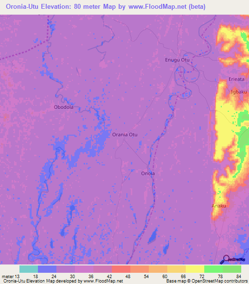 Oronia-Utu,Nigeria Elevation Map