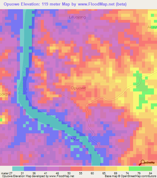 Opuowe,Nigeria Elevation Map