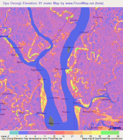 Opu Onongi,Nigeria Elevation Map