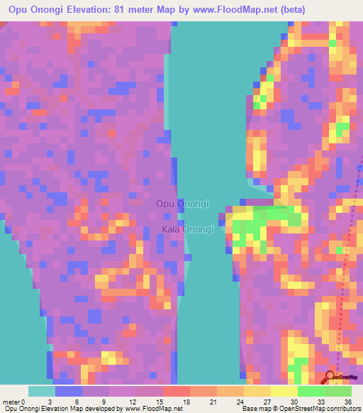 Opu Onongi,Nigeria Elevation Map