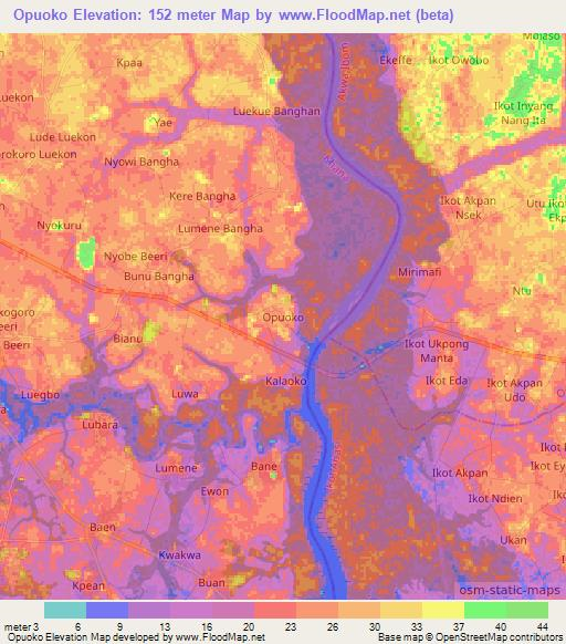 Opuoko,Nigeria Elevation Map