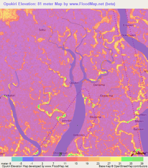 Opukiri,Nigeria Elevation Map