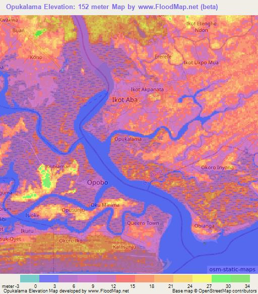 Opukalama,Nigeria Elevation Map