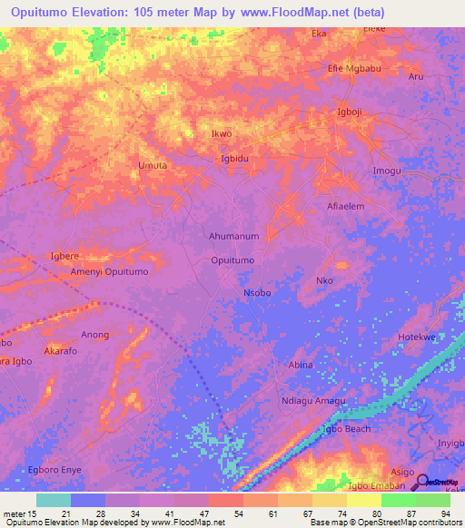 Opuitumo,Nigeria Elevation Map