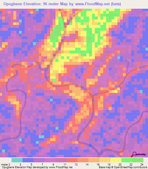 Opugbene,Nigeria Elevation Map