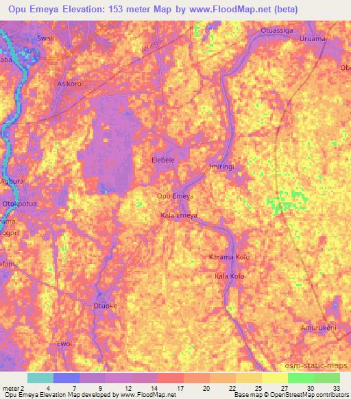 Opu Emeya,Nigeria Elevation Map