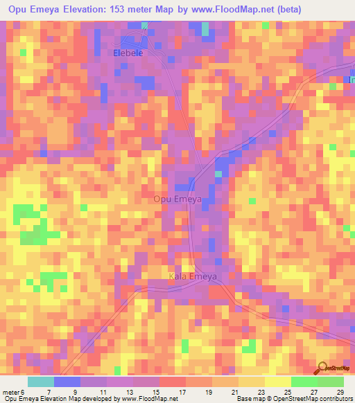 Opu Emeya,Nigeria Elevation Map