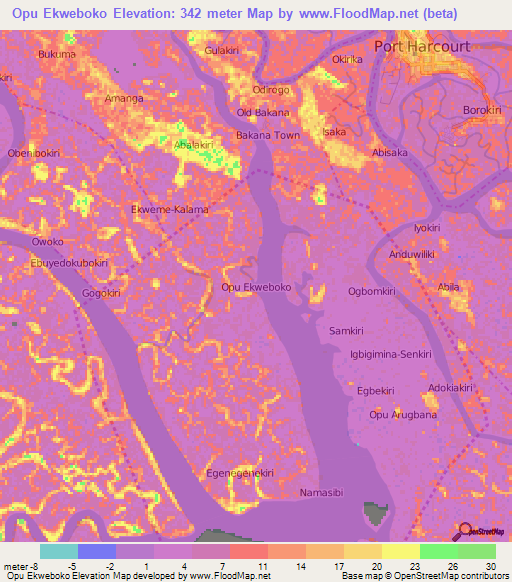 Opu Ekweboko,Nigeria Elevation Map