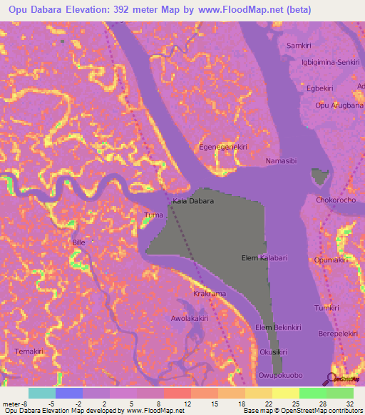 Opu Dabara,Nigeria Elevation Map