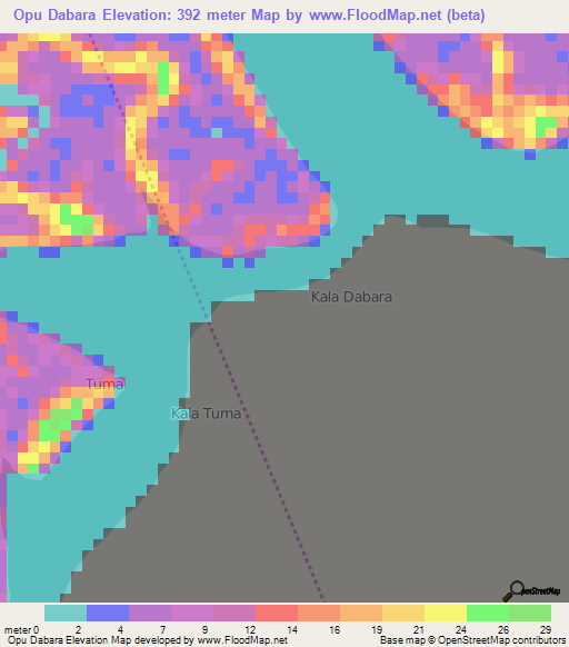 Opu Dabara,Nigeria Elevation Map