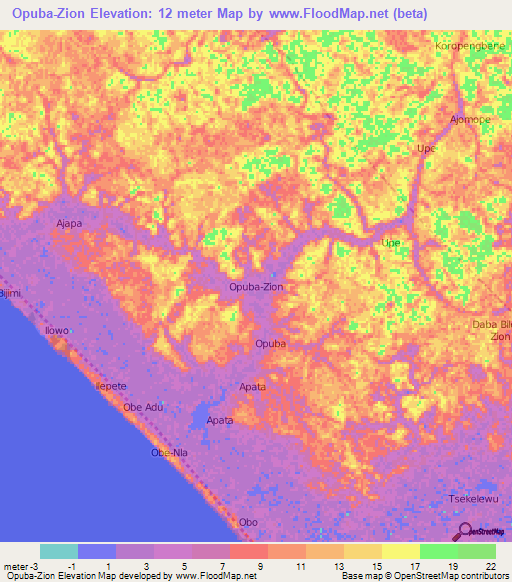 Opuba-Zion,Nigeria Elevation Map