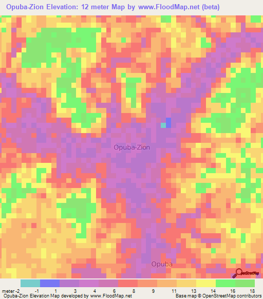 Opuba-Zion,Nigeria Elevation Map