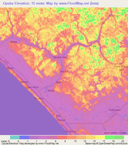 Opuba,Nigeria Elevation Map