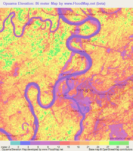 Opuama,Nigeria Elevation Map