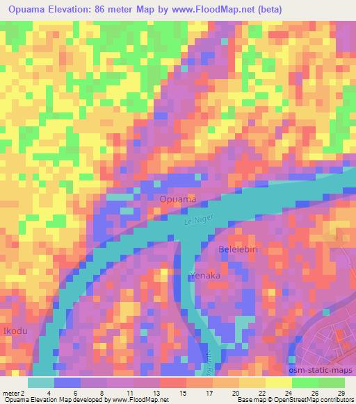 Opuama,Nigeria Elevation Map