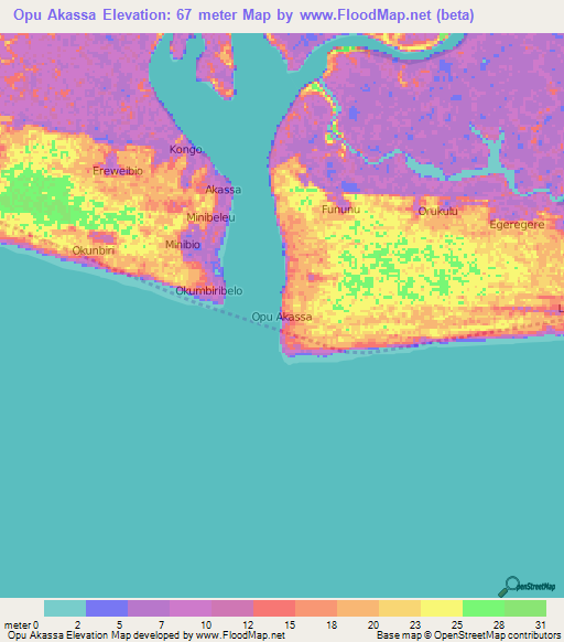 Opu Akassa,Nigeria Elevation Map