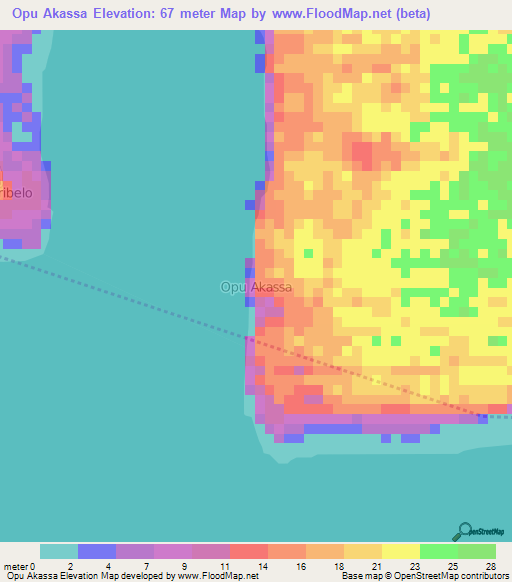 Opu Akassa,Nigeria Elevation Map