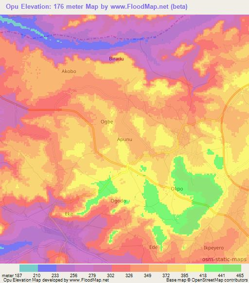 Opu,Nigeria Elevation Map