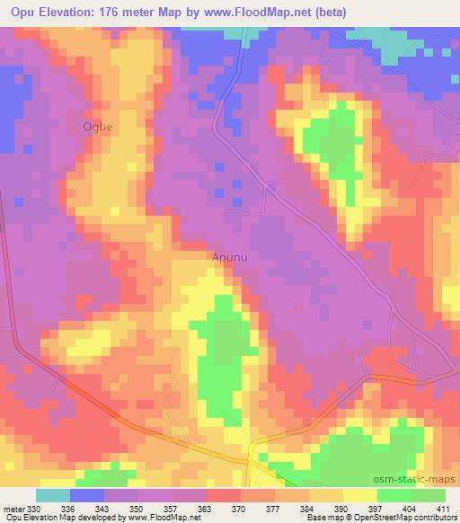 Opu,Nigeria Elevation Map