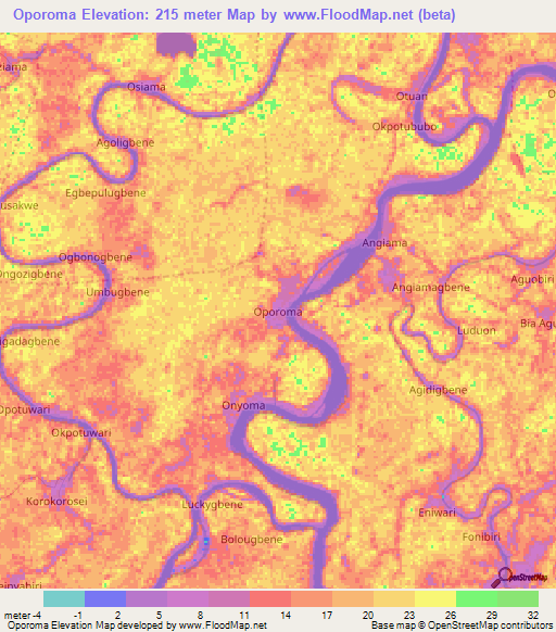 Oporoma,Nigeria Elevation Map