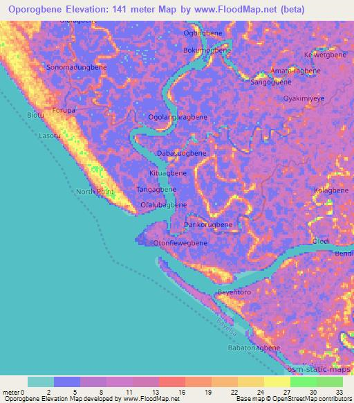 Oporogbene,Nigeria Elevation Map