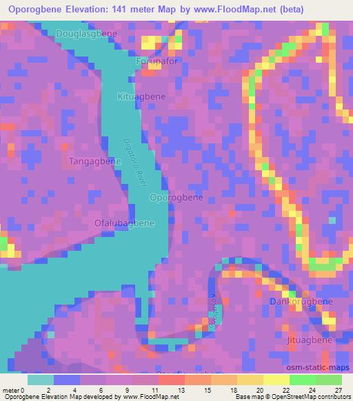 Oporogbene,Nigeria Elevation Map