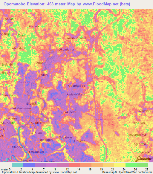 Opomatobo,Nigeria Elevation Map