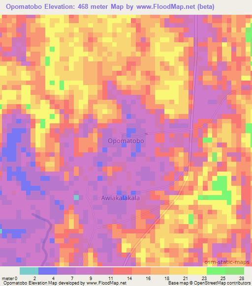 Opomatobo,Nigeria Elevation Map