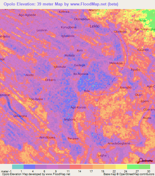 Opolo,Nigeria Elevation Map