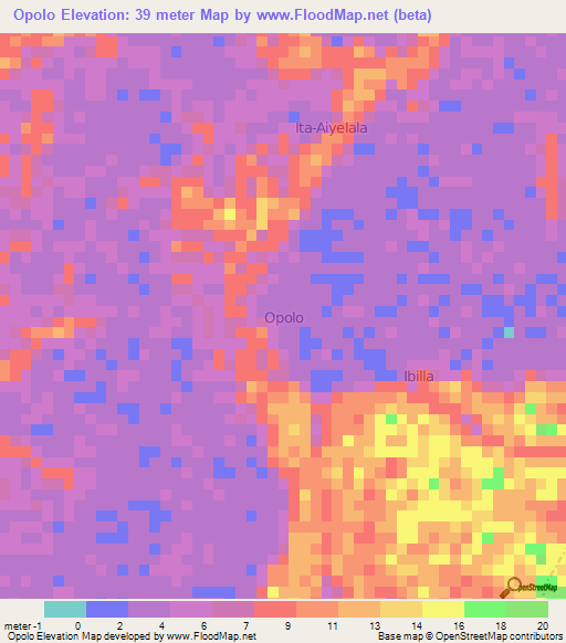 Opolo,Nigeria Elevation Map