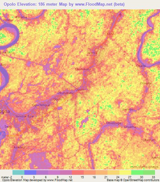 Opolo,Nigeria Elevation Map