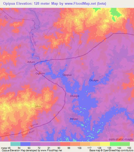 Opipua,Nigeria Elevation Map