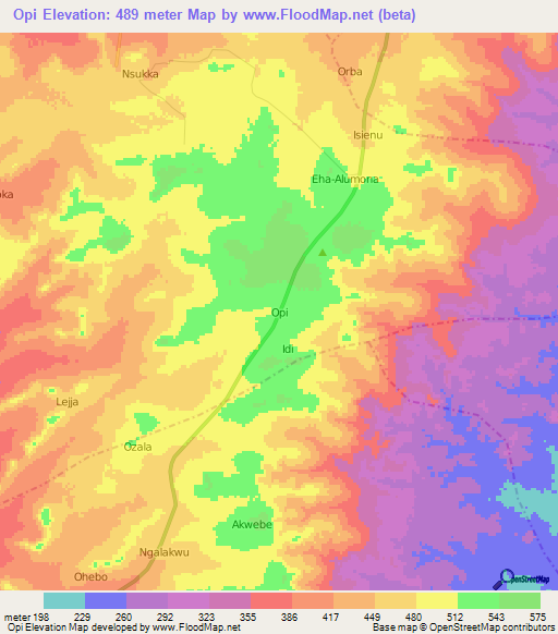 Opi,Nigeria Elevation Map