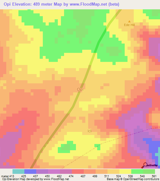 Opi,Nigeria Elevation Map