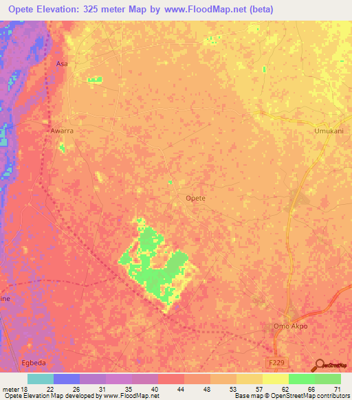 Opete,Nigeria Elevation Map