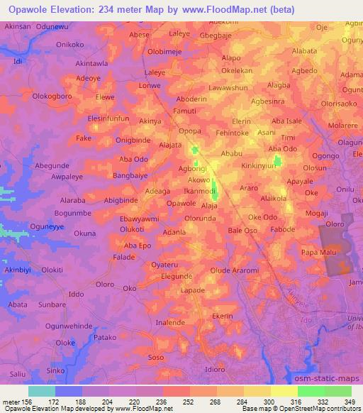 Opawole,Nigeria Elevation Map