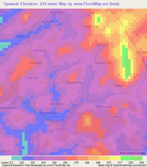 Opawole,Nigeria Elevation Map