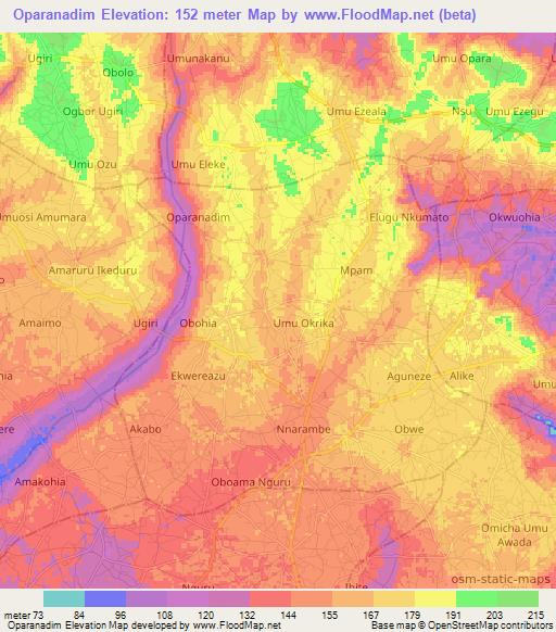 Oparanadim,Nigeria Elevation Map