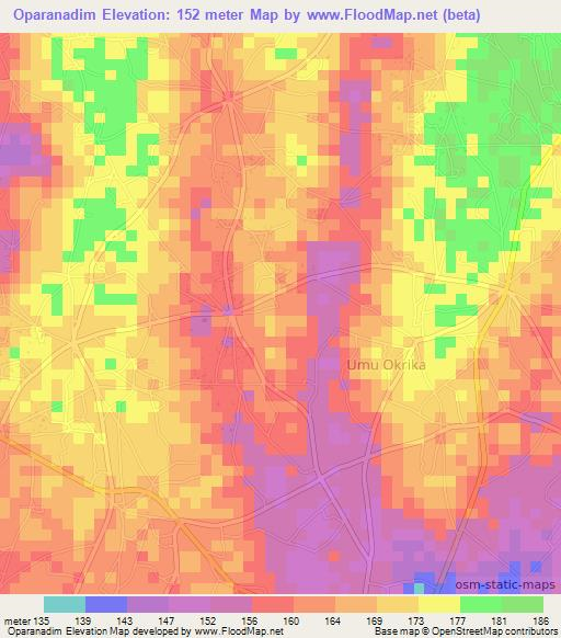 Oparanadim,Nigeria Elevation Map