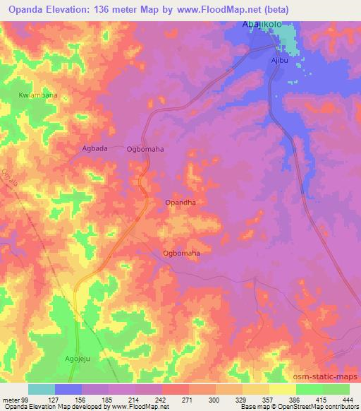 Opanda,Nigeria Elevation Map