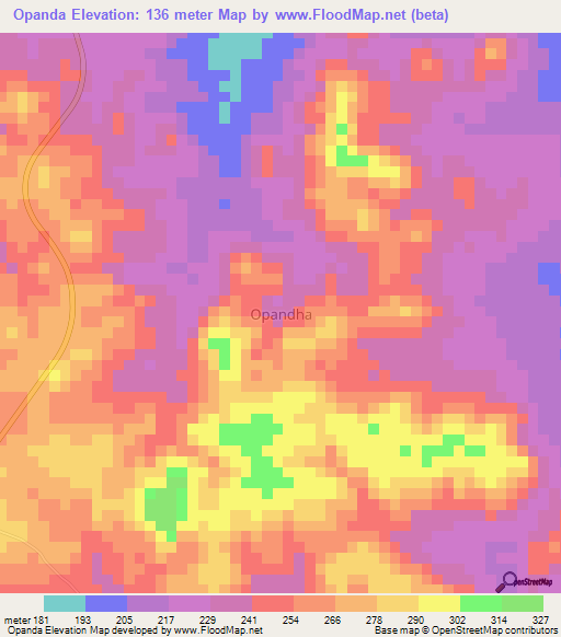 Opanda,Nigeria Elevation Map