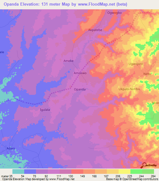 Opanda,Nigeria Elevation Map