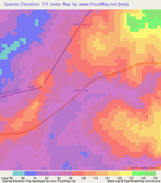 Opanda,Nigeria Elevation Map