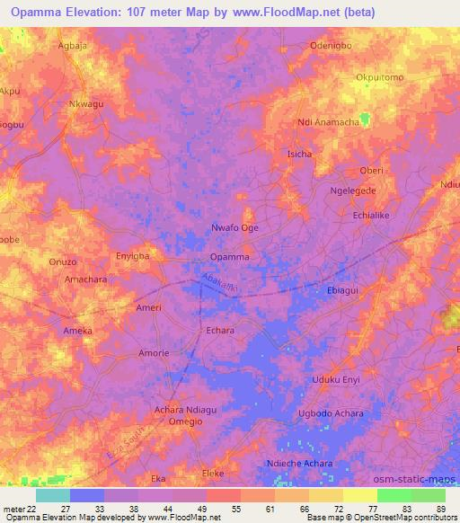 Opamma,Nigeria Elevation Map