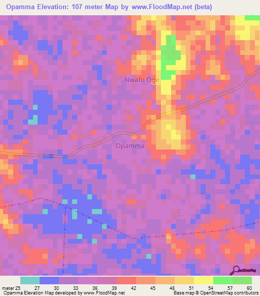 Opamma,Nigeria Elevation Map