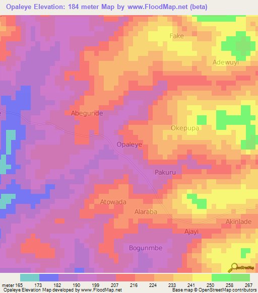 Opaleye,Nigeria Elevation Map