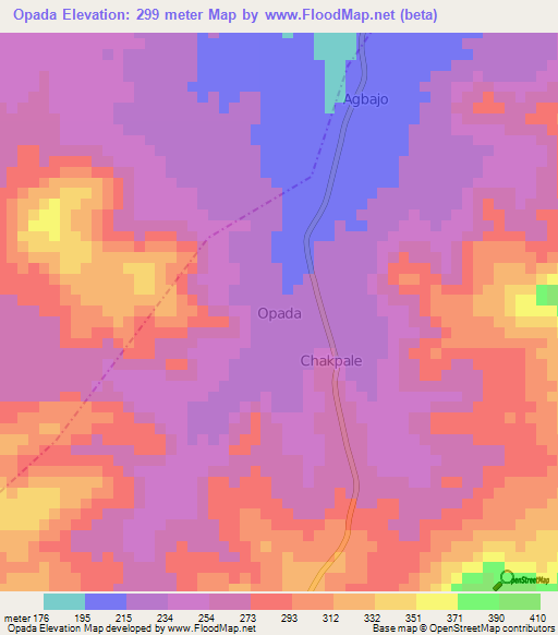 Opada,Nigeria Elevation Map