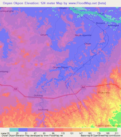 Onyen Okpon,Nigeria Elevation Map