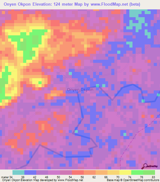 Onyen Okpon,Nigeria Elevation Map