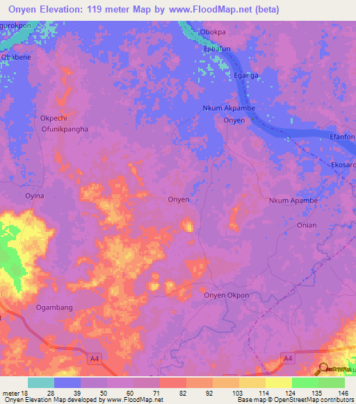 Onyen,Nigeria Elevation Map